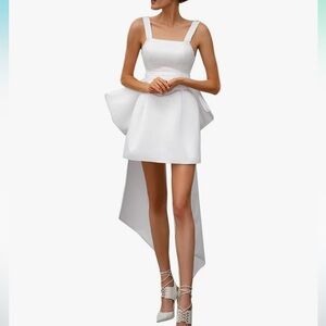 Elegant White High-Low Mini Dress with Square Neckline